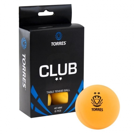 Мяч для настольного тенниса TORRES Club 2*, диам. 40+ мм, оранжевый, в упаковке 6 шт., фото 1