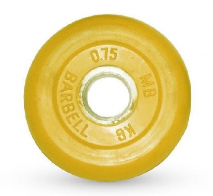 Диск обрезиненный цветной BARBELL 0,75 кг., d26мм, фото 1