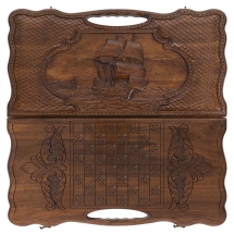 Нарды резные "Корабль-2" с ручкой 60, Haleyan