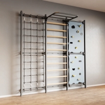 Шведская стенка Rock-s со скалодромом и пространственной сетью черная Шведская стенка Rock-s со скалодромом и пространственной сетью черная