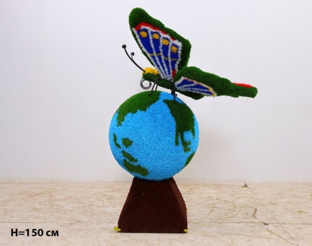 Топиари композиция бабочка Лайза на земном шаре, H=130 см - газон Eco, фото 6