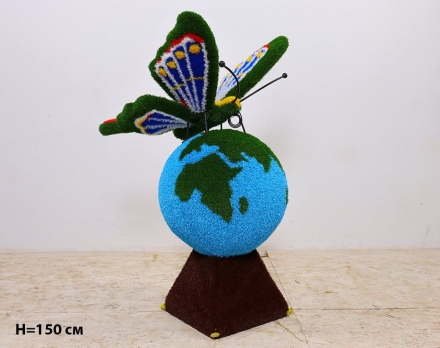 Топиари композиция бабочка Лайза на земном шаре, H=130 см - газон Eco, фото 4