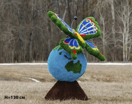 Топиари композиция бабочка Лайза на земном шаре, H=130 см - газон Eco, фото 2