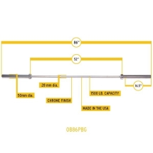 Гриф олимпийский прямой 86", до 679 кг, хромированный (класс-GOLD)