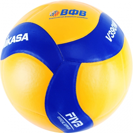 Мяч вол. &quot;MIKASA V390W&quot;, р.5, синт.кожа (ПУ), 18 пан., оф. парам. FIVB,клееный, бут.кам, желто-синий, фото 1