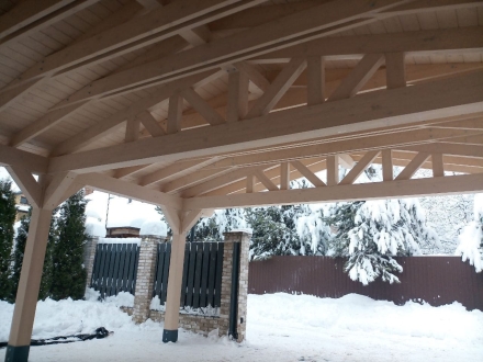 Деревянный навес для двух авто МАРСЕЛЬ Премиум комплектация, фото 6