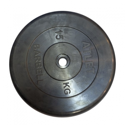 Диск Barbell Atlet обрезиненный черный d-31mm 15кг, фото 1