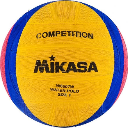 Мяч для водного поло &quot;MIKASA W6607W&quot; р.1, резина, вес 233-253гр, дл.окр.50-51,5см, жел-син-роз, фото 1