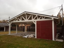 Навес на 2 машины с хозблоком ВЕКШИНО Несущий каркас, фото 2