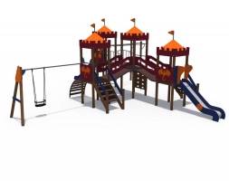Детский игровой комплекс Империя Замок 3 с качелями, металлический скат Н-1200 и 1500 ДИО 02042, фото 3
