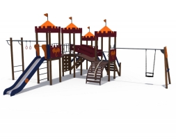 Детский игровой комплекс Империя Замок 3 с качелями, металлический скат Н-1200 и 1500 ДИО 02042, фото 1