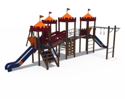 Детский игровой комплекс Империя Замок 3 с качелями, металлический скат Н-1200 и 1500 ДИО 02042, фото 2