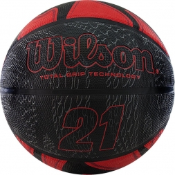 Мяч баск. WILSON 21 Series,  арт.WTB2103XB07, р.7,резина, бутил. кам.,нейлон. корд, красн-чер-сереб, фото 1