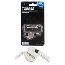 Свисток металлический с шариком "TORRES", шнурок с карабином в комплекте, серебр. металл Свисток металлический с шариком "TORRES", шнурок с карабином в комплекте, серебр. металл