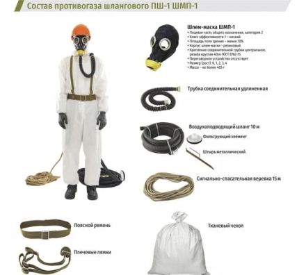 Шланговый бесприводный противогаз ДОТ ПШ-1 ШМП-1 4 рост 102-512-0044, фото 4