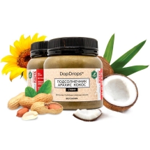 Арахисово-кокосовая паста с протеином подсолнечника и стевией, в пластике, 250г Арахисово-кокосовая паста с протеином подсолнечника и стевией, в пластике, 250г