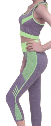 Комплект для фитнеса и йоги ST-2098 (бриджи + топ) серо-салатовый р. 44-50, фото 1