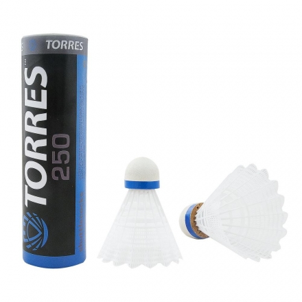Воланы для бадминтона TORRES 250 (нейлон/пробка), уп. 6шт. белый, фото 1