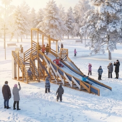 Зимняя деревянная горка "IgraGrad Snow Fox 12 м" с двумя скатами мод.624, фото 5