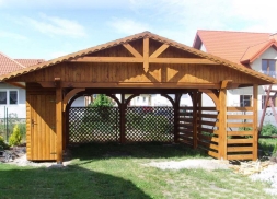 Деревянный навес для авто с хозблоком ПОЛЕСЬЕ Премиум комплектация, фото 1