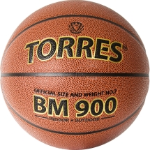 Мяч баск. &quot;TORRES BM900&quot; арт.B32037, р.7, ПУ-композит, нейлон.корд, бутил. камера, темнооранж-черн