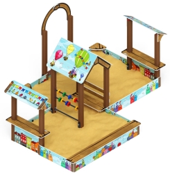 Песочный дворик двойной большой с навесом Домик (Коты) - ИО 6.01.03-03, фото 1