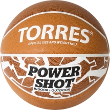 Мяч баск. &quot;TORRES Power Shot&quot; арт.B32087, р.7, 8 пан., ПУ, нейлон.корд,бут.кам, оранжево-белый