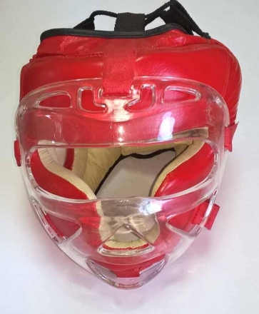 Шлем-маска (кожа) красный р.XL, фото 1