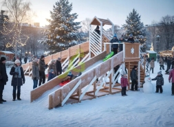 Зимняя деревянная горка "IgraGrad Snow Fox 12 м" с двумя скатами мод.724, фото 6