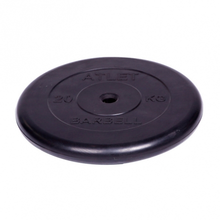 Диск обрезиненный Barbell Atlet d 26 мм чёрный 20 кг, фото 1