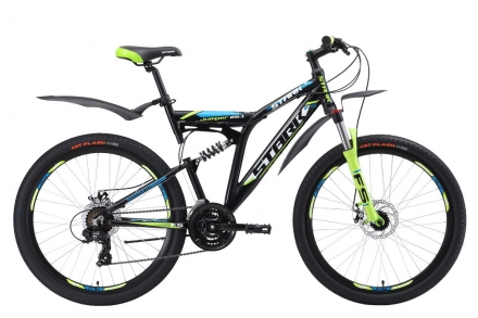 Велосипед Stark'18 Jumper 26.1 FS D чёрный/зелёный/белый 20", фото 1