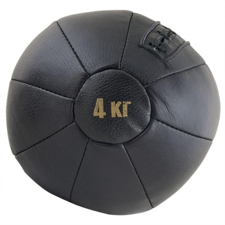 Медбол FS№4000, 4 кг, нат. кожа, наполнитель резиновая крошка, диам. 22 см, машинная сшивка, черный, фото 1