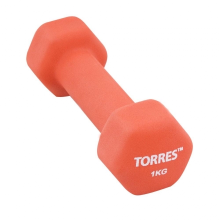 Гантель &quot;TORRES 1 кг&quot;, металл в неопреновой оболочке, форма шестигранник, красный, фото 1