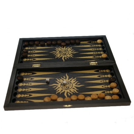 Набор игр 2 в 1 шашки-нарды 400х200мм тонированные черные рисунок золото, фото 1
