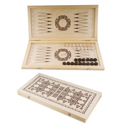 Нарды большие, доска 25х50 см, 30 деревянных шашек, кости (зары) 2 шт., 50х25х3,5 см, фото 1