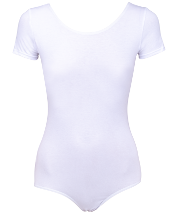 Купальник гимнастический с коротким рукавом, хлопок, белый, р. 28-34, фото 1