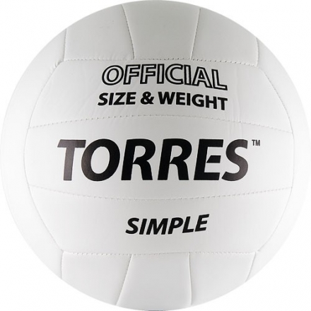 СЦ*Мяч вол. &quot;TORRES Simple&quot; арт.V30105, р.5, синт.кожа (ТПУ), маш. сшивка, бут. камера, бело-черный, фото 1